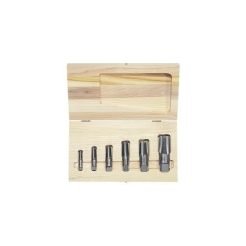 6 PC. SET  -  NPT THREADS  -  WOODEN CASE HCS TAPER PIPE TAP SET