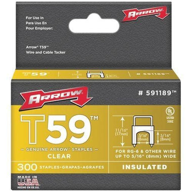 Arrow Fastener Clear T59 Insulated Staples For Rg59 Quad &amp;amp; Rg6&#44; 5 And 16&amp;quot; X 5 And 16&amp;quot;&#44; 300 Pk (pack of 1 Ea)