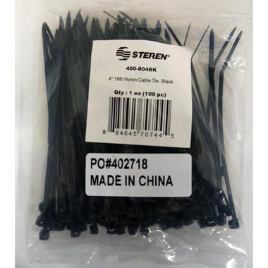 4" Black Nylon Ties 100 Pack